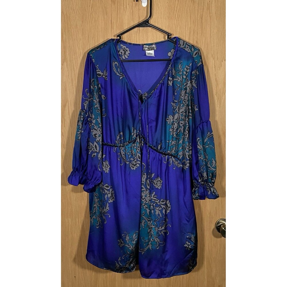 Evolution by Jms Women's Plus Sz 3X Babydoll Top Tunic Oriental Flowy Stretch
